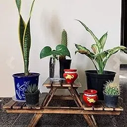 Craft Bazar Store Vintage Wooden Multipurpose Folding Side Rack Flower vase Outdoor Plant Stand with 3 Decks for Home Decor & Room-picture-63