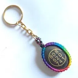 Natural Pyrite Zibu Symbol Oval Keychain – Luck, Protection & Abundance Crystal Keychain | macrame wrapped keychain-image-3
