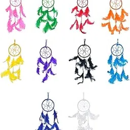 ARTBUG Dream Catcher 3inch Small Car Dream Catchers, Wall Hanging Combo for Cars/Home/Office/Rooms - (Pack of 10) - Made of Natural Feathers-image-123