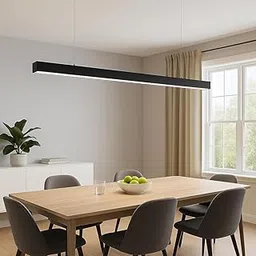 Homeluxe Minimalist Black LED Linear Pendant Light – 4ft Ceiling Hanging Fixture for Office, Kitchen Island & Workspaces – Modern Slim Suspended Lighting Bar-picture-21