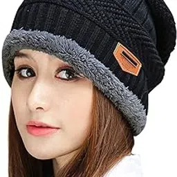 muryobao Thick Warm Winter Beanie Hat Slouchy Skully Knit Hats Soft Stretch Ribbed Cap for Women Snow Ski Black-picture-55