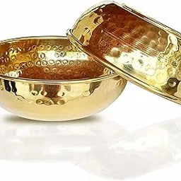 LandSlide Brass Handmade Decorative Bowl, Multipurpose 2 Piece (Gold - 4.5 X 1.75 Inch), 250 ML-image-35