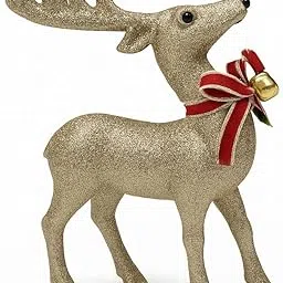 Wanna Party Champagne Gold Glitter Christmas Reindeer - Xmas Holiday Party Deer Figurine Statues Dinner Tabletop Decorations Centerpiece Mantle - 9" Pack of 1-picture-28