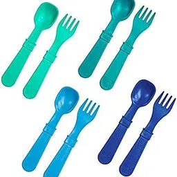 Re-Play Made in USA 8PK Toddler Feeding Utensils for Easy Baby, Toddler, Child Feeding - Aqua, Sky Blue, Navy, Teal (True Blue +)-picture-30