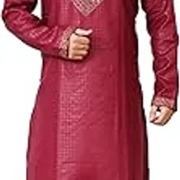 qtsy Men's Silk Blend Self Embroidered Textured Long Kurta Full Sleeves (Only Kurta)-picture-47