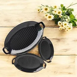 Serving Platter | Melamine Snack Platter | Multi-Purpose Kitchen Serving Platter | Versatile Chip and Dip Tray for Snacks, Starters & Desserts | Lightweight & Dishwasher Safe | Set of 3 (Black)-picture-23