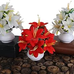 KanRaj ® Set of 3 Bonsai Wild Artificial Plant with Pot Artificial Plants for Home Decor -Best Different Types of Decorative Plants Artificial Flowers with Pot (W+R)-picture-29
