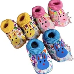 pearsilk NewbornPEARSILK Newborn Infant Baby Booties For Kids First Walking Soft Fabric Shoes with Anti Slip Sole Toe Multicolor Pack Of 3 Pair-picture-51