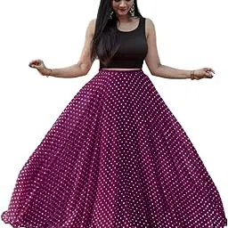 3buddy fashion Women's Georgette Long Flared Skirt and Crop Tank Top for Women || Polka Dot Print || Drawstring Band || Elegent Design-picture-46