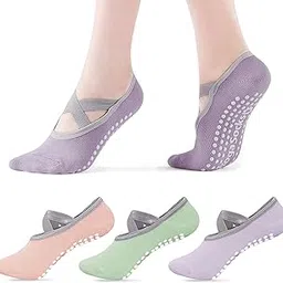 BendJoy® 3Pairs Non Slip Yoga Socks for Women - Breathable Cotton Anti Skid Pilates Grip Socks for Yoga, Ballet, Barefoot Workout-picture-29