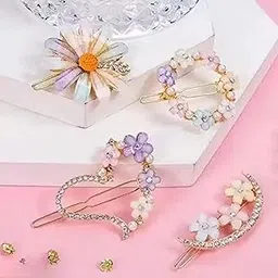 Elegant Floral Hair Pins Set, Metal Stone-Studded Hair Accessories for Women, Decorative Daisy Design Clips with Crystal Rhinestones, 6 x 2 cm-picture-13