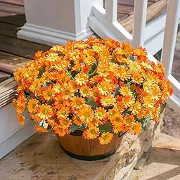Art Street Artificial Orange Flowers Bunch |Daisy Flowers for Home | Living Room, Valentine Day Décor |Christmas Day, New Year Gift, 7 Head 21 Flowers| Pack of 2|Size 13 INCH, (Without Vase)-picture-12
