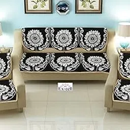 Excell loomtex Presents P_24 Black Exclusive Royal Look Velvet Sofa Cover Set of Heavy Fabric 500 TC Floral Design 5 Seater Sofa Cover -| Set of 10 Piece |-picture-13