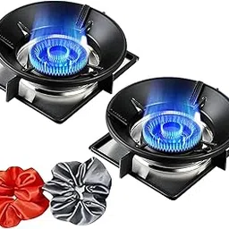 VRUKSH ENTERPRISES Gas saver burner stand for kitchen | gas stove burner stand | gas burner stand round 360° Windproof Design (Free pack of 2 Scrunchies) (Black, Pack of 2)-picture-30