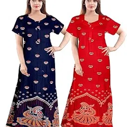 khushi print Women's Pure Cotton Gujri Printed Full Length Front Zipper Attractive Maxi Nightdresses ( Combo Pack of 2 PCs.)-picture-11