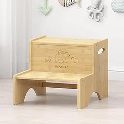 Bamboo 2 Step Stools for Toddlers, Kids Potty Stepping Stool for Bathroom Sink Kitchen Two Step Stool for Adults Women Closet Stepstool Non-Slip Heavy Duty Baby High Bed Foot Stool Holds up to 450Lb-image-5