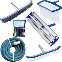 Swimming Pool Vacuum Hose Pipe 15 Meter, 50 Feet, Swimming Pool Vacuum Head 18 inch, Floor and Wall Cleaning Brush 18 Inch, Algae Brush 18 Inch, Aluminum Handle, Deep Leaf Net Rake, Test Kit-picture-16