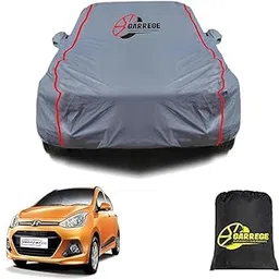 Waterproof Car Body Cover Compatible with Hyundai Grand I10 Magna Mirror and Antenna Pocket, Triple Stitched (Heat Resistant US Grey with Red Piping)-picture-28