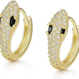 Stoodeo Vogue Luxury Gold Plated Sarpent Hoop Earrings for Women | Black & White Crystal Pave Design | Statement Party Jewelry | Elegant Inspired Huggie Earrings |-picture-41