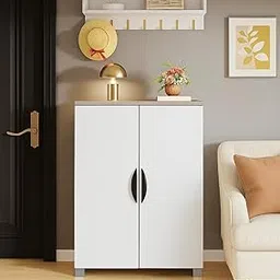 LERIMO 2-Door Engineered Wood Shoe Rack, 4-Tier Wooden Shoe Rack for Entryway, Shoe Rack Storage Cabinet with Doors Adjustable Shelves, Wooden Shoes Rack Organizer (Wotan Oak & White, 2-Door)-image-29