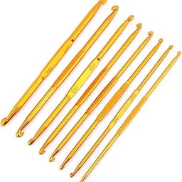 Walfront 8 Pcs Handle Crochet Hooks Knitting Needle Set, Golden Aluminum Double End Crocheting and Knitting Set Weave Craft-picture-30