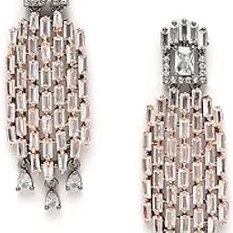 zeneme Women's Rhodium Plated Contemporary Drop Dual Tone Designer Earrings Jewellery-picture-15