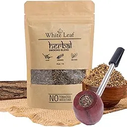 White Leaf Tobacco & Nicotine Free Smoking Mixture With 100% Natural Herbal Smoking Blend 1 Pack (1 oz/ 30g) With Wooden Steel Pipe-image-98