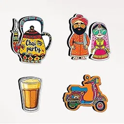 THE GIFTS FACTORY Printed Wooden Fridge Magnets | Set of 4 Magnet for Refrigerator | Home Decor Items-image-0
