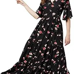 rare london Rare Women's Crepe Fit and Flare Maxi Casual Dress (EP6216_Black_Large)-picture-19