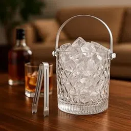 HALO NATION® 980 ML Glass Ice Bucket Wine Cooler Ice Bucketss with Steel Handles and Tong Champagne/Wine Beer Cooling Container, Transparent-picture-13