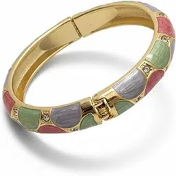 iraz Gold-Plated Bangle Bracelet with Pink, Green & Purple Enamel with Sparkling Crystals | Elegant Statement Jewelry for Women I Perfect for Gifting, Bracelet for Girls, Statement Piece , Chunky Openable Bracelet-picture-11