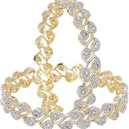 zeneme Leaf Shaped American Diamond Gold Plated Bangles Jewellery For Women & Girls (2.8)-picture-38