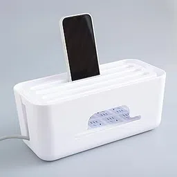 Kuber Industries Cable Management Box | Wire Organizer Box for Home-Office Desk | Cord Organizer | WiFi-Router Storage Box | Wire Finishing Box | Wire Extention Board | 714 White-image-49