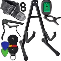Mustang Guitar Accessories Kit - Stand, Clip-on Tuner, Strap, Capo, 4 Assorted Picks, Holder - For Acoustic and Electric Instruments - Great Gift For Beginners and Advanced Players-picture-32