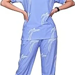 sakarmaa Women's Round Neck Pajamas Set in Polyester Lycra and Gym Outfit with Side Pockets and Drawstring Waist-picture-32