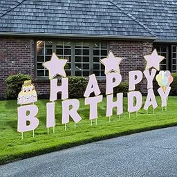 Jetec 18 Pieces Happy Birthday Yard Signs with Stakes, 16 Inches Birthday Outdoor Lawn Signs, Cake Balloon Patio Decorations, Garden Lawn Decorations for Party Outdoor Decor(Light Purple)-image-14