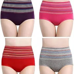 fashionez Premium Imported Women's Cotton High Waist Full Coverage Tummy Control Panty(Pack of 4) Purple/Pink/Red/Grey-picture-13