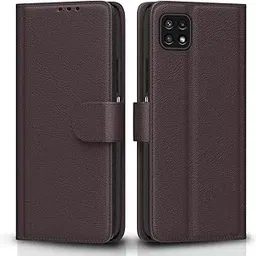 Pikkme Samsung Galaxy A22 5G Flip Case Leather Finish | Inside TPU with Card Pockets | Wallet Stand and Shock Proof | Magnetic Closing | Complete Protection Flip Cover (Coffee)-picture-56
