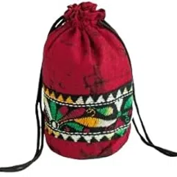 silkykraftz Cotton Batik Kantha Stitch Work Potli Batua Bag Red-picture-16