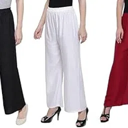 shopyidol Palazzo for Women | Loose Fit Ethnic Design Palazo Combo | Stylish Latest Bottom Wear Casual Plazo for Girls | Regular Plain | Rayon, Multicolor, Set of 3(Black, White and Maroon)-picture-12