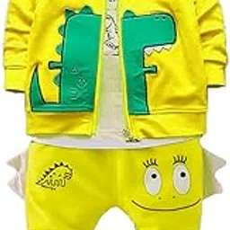 bold n elegant Cotton Dinosaur Kids Winter Full Sleeve T-Shirt Sweatshirt With Hood Jacket Coat & Jogger Pant 3 Piece Clothing Set For Infant Toddler Baby Boy's N Girl-picture-43