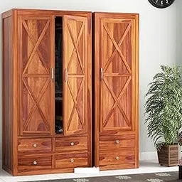 HAVORI FURNITURE Wooden 3 Door Wardrobe Organizer for Storage with 6 Drawer 2 Shelves & Hanging Space - Sheesham Wood Cupboard for Bedroom - Wooden Almirah Organizer for Clothes Storage (Design 27)-picture-38