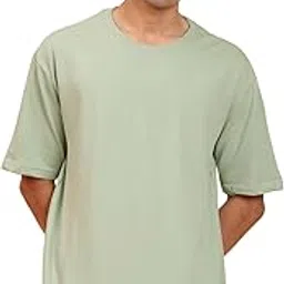 amazon brand - anarva Men's Oversized Cotton T-Shirt | Crew Neck | Half Sleeve | Solid Casual Tee-picture-38
