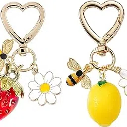 fianoeir 2 Pieces Bag Charms, Cute Keychain for Handbags, Strawberry & Lemon Heart Keychains with Hook, Bag Charm for Women, Car, Aesthetic Keychains for Girls （Yellow+Red）-picture-57