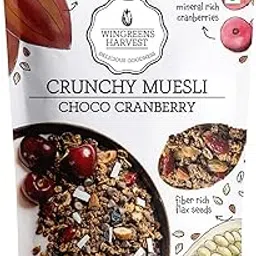 MONSOON HARVEST Wingreens Harvest Crunchy Muesli 800g, Choco & Cranberry |Healthy & Natural, Gluten Free Breakfast Cereal with Whole Grains, Nuts, Seeds and Fruit| Zero White Sugar-image-1