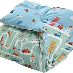 POLKA TOTS Cartoon Printed Comforter Baby Blanket and 2 Way Design Reversible Quilt for 0 to 7 Years Kids (Roadway)-image-17