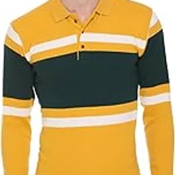 aarbee Mens Cotton Spandex Polo Collar Regular Fit Striped Full Sleeve Tshirt-picture-23