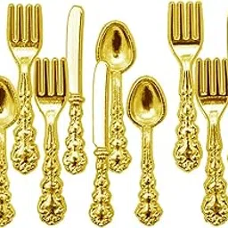 Fashion My Day 3x1:12 Dollhouse Miniature Tableware Toys 1/12 Fork Spoon Set Golden | Modern | Clothes & Accessories | Dolls-picture-27