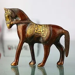 South Indian Arts Handcrafted Brass Horse Idol ? Marwari, Kathiawari, Ashwa, Ghoda Statue for Home, Office, Temple Decor, Vastu & Feng Shui Showpiece,Brown, 9Cm, 1 Piece-picture-32