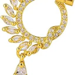 gc premium jewellery Elegant American Diamond Studded Gold Plated Nose Ring with Drop Charm-picture-10